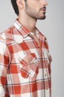 Furgo Orange Multi-Pocket Full Sleeve Casual Check Shirt