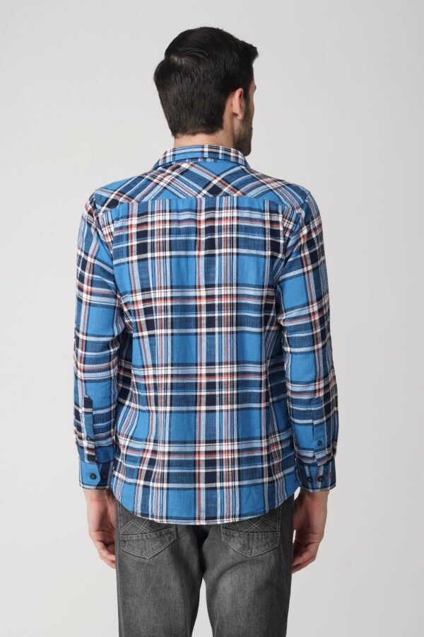 Massimo Blue Multi-Pocket Full Sleeve Casual Check Shirt