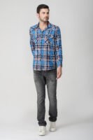 Massimo Blue Multi-Pocket Full Sleeve Casual Check Shirt