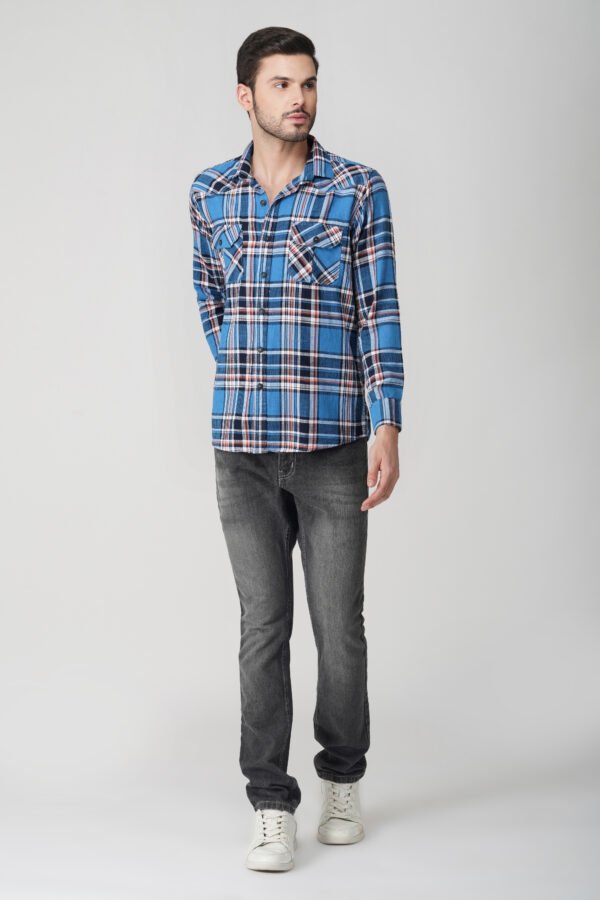 Massimo Blue Multi-Pocket Full Sleeve Casual Check Shirt