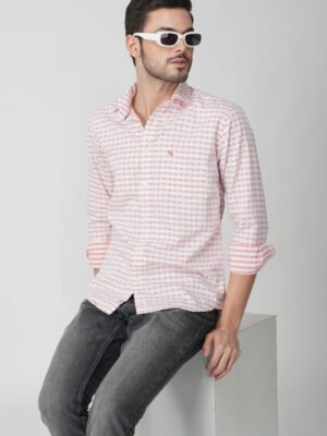 Gingham Sky Pink Multi-Pocket Full Sleeve Check Shirt