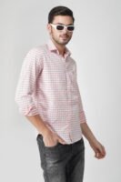 Gingham Sky Pink Multi-Pocket Full Sleeve Check Shirt