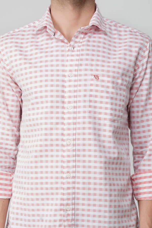 Gingham Sky Pink Multi-Pocket Full Sleeve Check Shirt