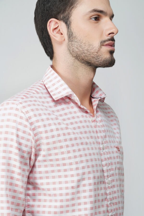 Gingham Sky Pink Multi-Pocket Full Sleeve Check Shirt