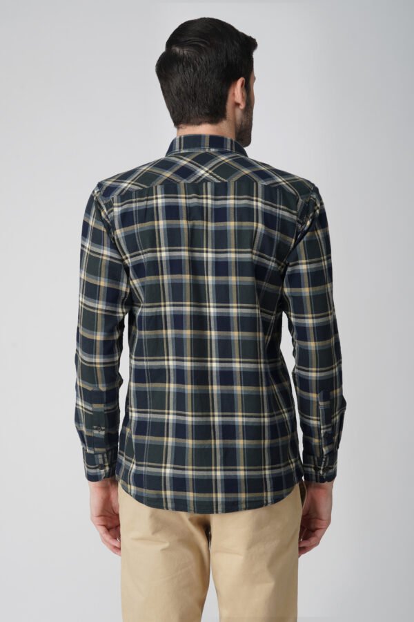 Camin Olive Multi-Pocket Check Shirt