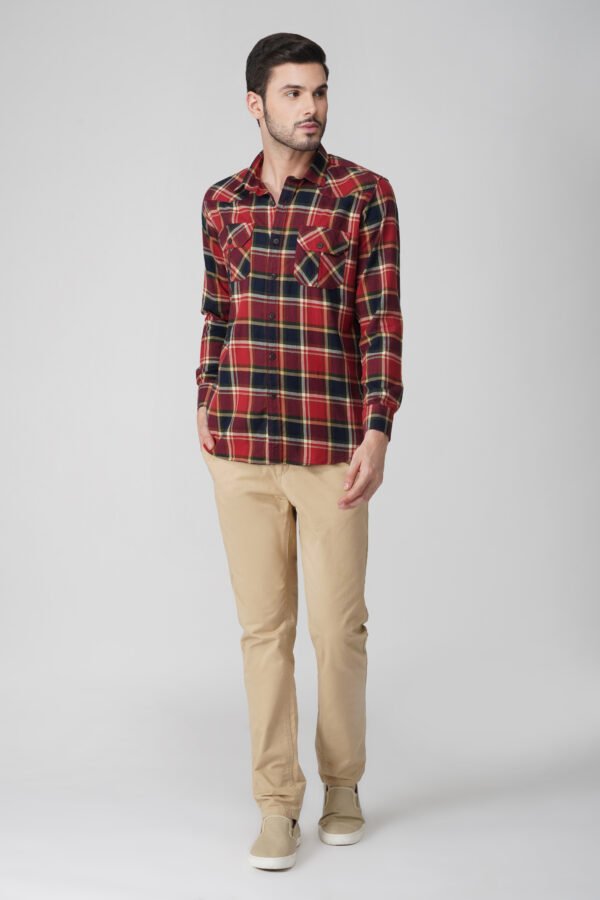 Camin Red Multi-Pocket Full Sleeve Check Shirt