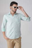 Gingham Sky Green Multi-Pocket Full Sleeve Check Shirt