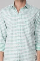 Gingham Sky Green Multi-Pocket Full Sleeve Check Shirt