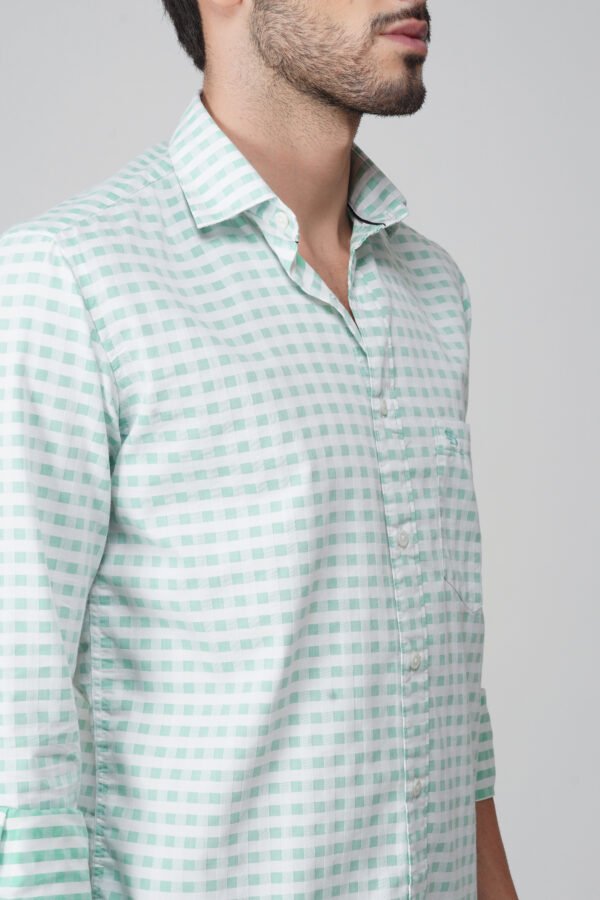 Gingham Sky Green Multi-Pocket Full Sleeve Check Shirt