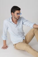 Gingham Sky Blue Multi-Pocket Full Sleeve Check Shirt