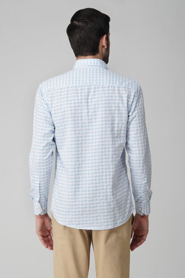 Gingham Sky Blue Multi-Pocket Full Sleeve Check Shirt