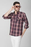 Giana Navy Multi-Pocket Full Sleeve Check Shirt