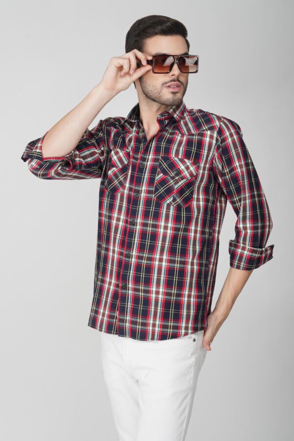 Giana Navy Multi-Pocket Full Sleeve Check Shirt