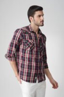 Giana Navy Multi-Pocket Full Sleeve Check Shirt