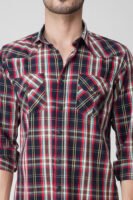 Giana Navy Multi-Pocket Full Sleeve Check Shirt