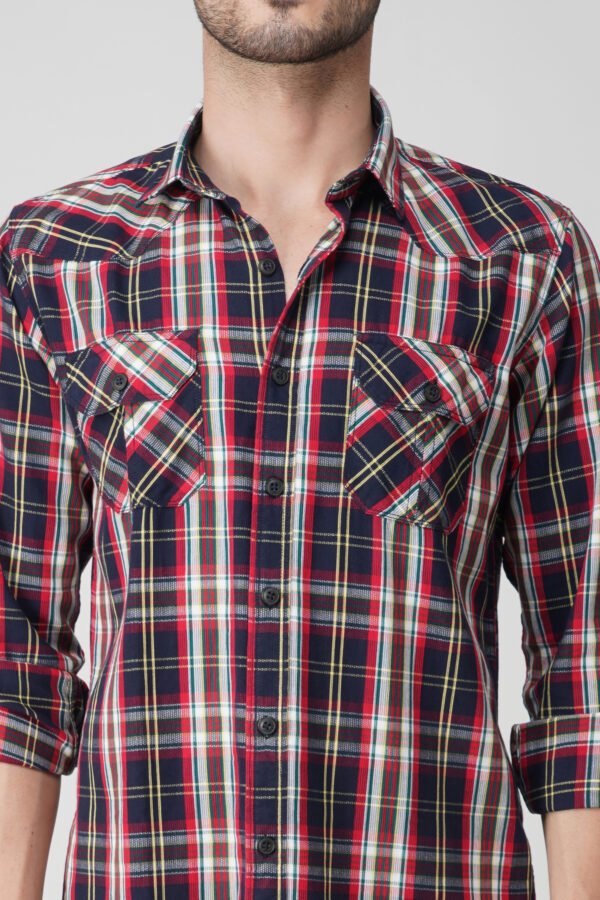 Giana Navy Multi-Pocket Full Sleeve Check Shirt