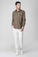 Chroma Plain Multi-Pocket Full Sleeve Chocolate Brown Shirt