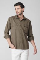 Chroma Plain Multi-Pocket Full Sleeve Chocolate Brown Shirt