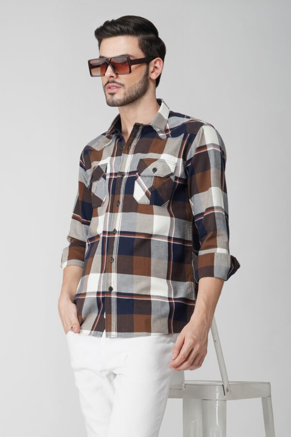 Furgo Coffee Multi-Pocket Full Sleeve Check Shirt