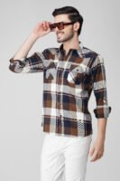 Furgo Coffee Multi-Pocket Full Sleeve Check Shirt