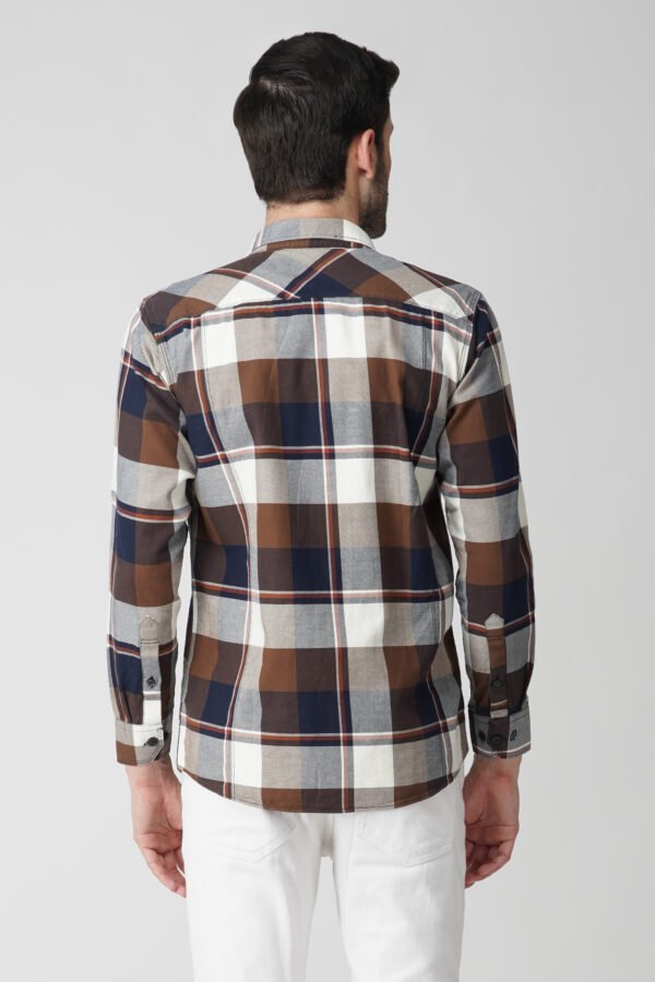 Furgo Coffee Multi-Pocket Full Sleeve Check Shirt