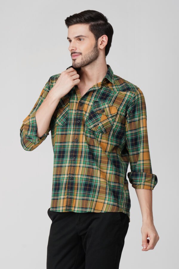 Craf Yellow Green Multi-Pocket Full Sleeve Check Shirt