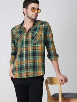 Craf Yellow Green Multi-Pocket Full Sleeve Check Shirt