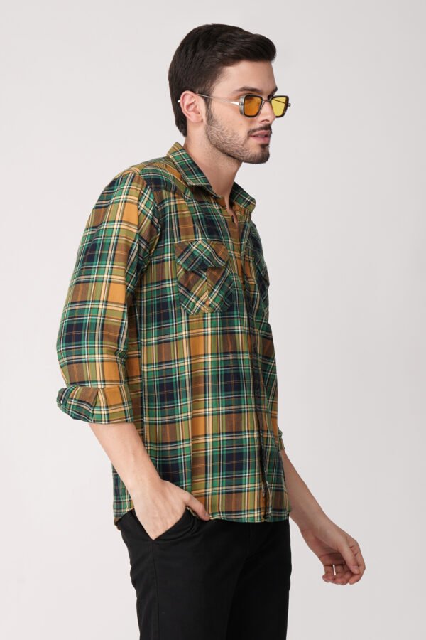 Craf Yellow Green Multi-Pocket Full Sleeve Check Shirt