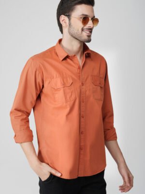 Chroma DK Rust Plain Multi-Pocket Full Sleeve Shirt