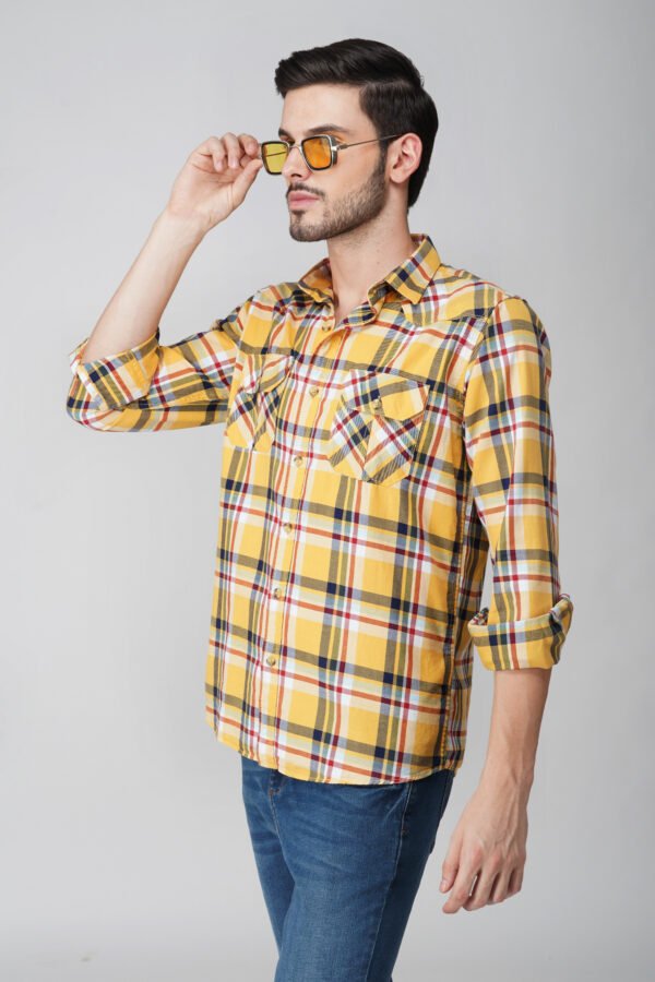 Craf Yellow Multi-Pocket Full Sleeve Check Shirt