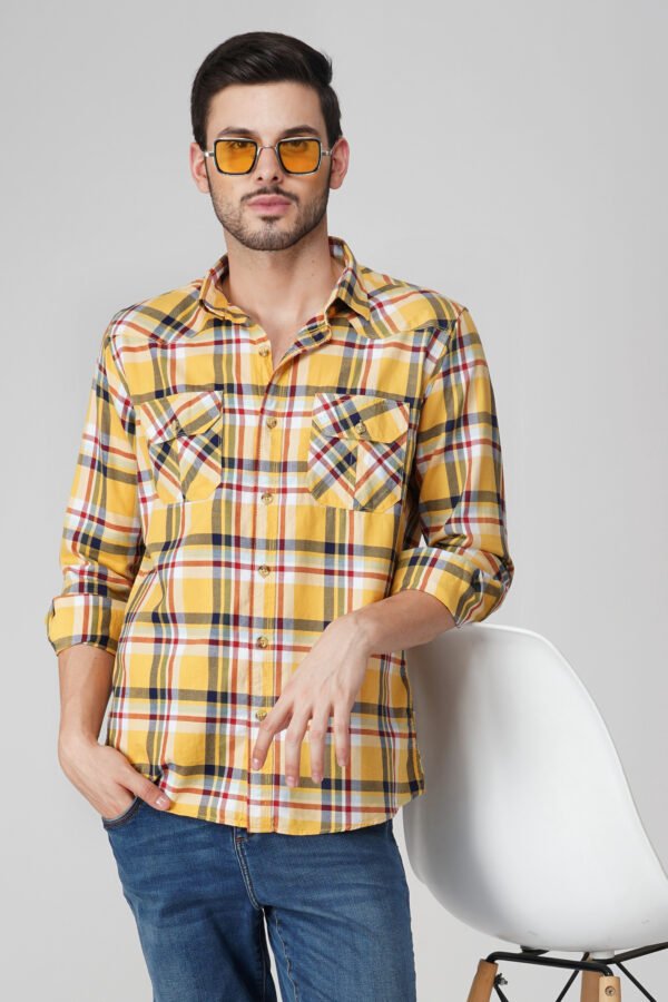 Craf Yellow Multi-Pocket Full Sleeve Check Shirt