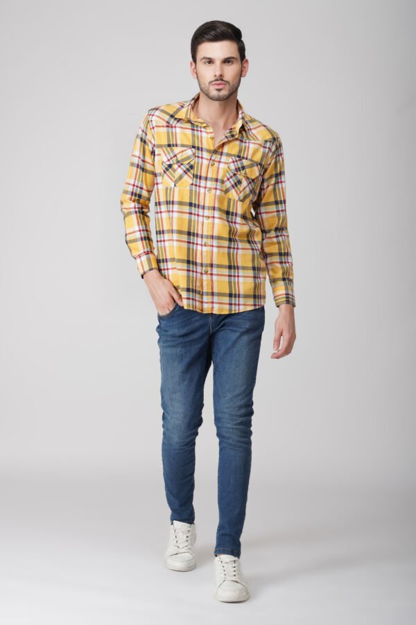 Craf Yellow Multi-Pocket Full Sleeve Check Shirt