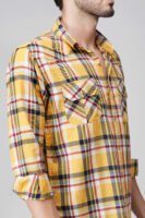 Craf Yellow Multi-Pocket Full Sleeve Check Shirt