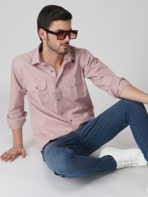 Chroma Peach Multi-Pocket Full Sleeve Plain Shirt