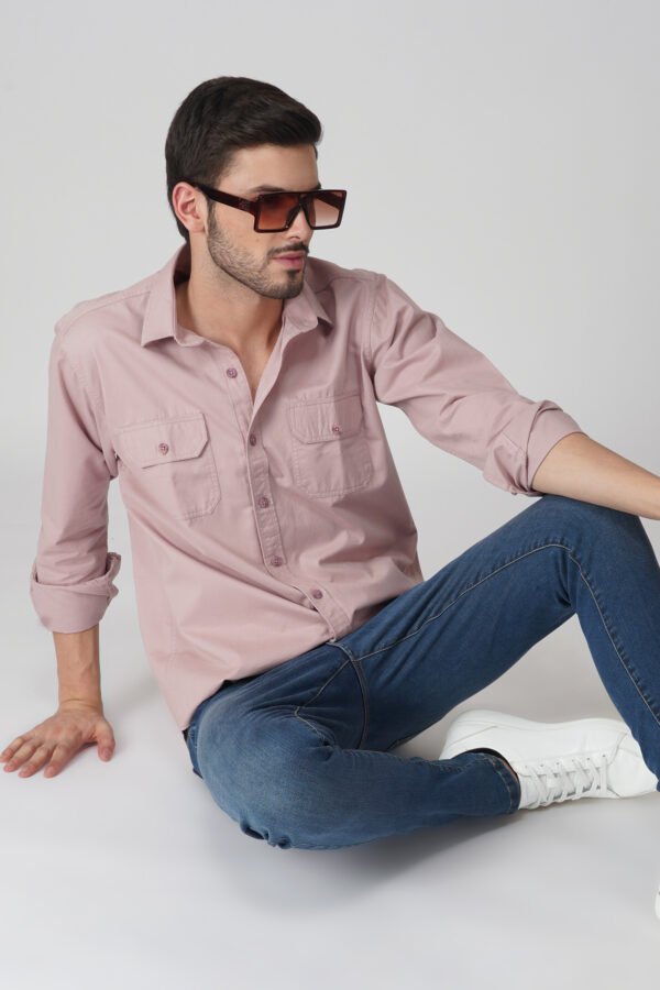 Chroma Peach Multi-Pocket Full Sleeve Plain Shirt