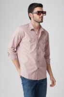 Chroma Peach Multi-Pocket Full Sleeve Plain Shirt