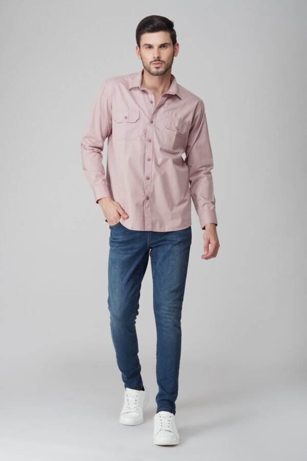 Chroma Peach Multi-Pocket Full Sleeve Plain Shirt