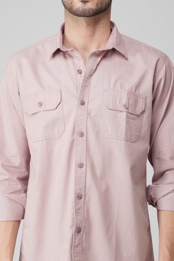 Chroma Peach Multi-Pocket Full Sleeve Plain Shirt