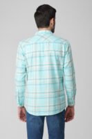 Elems Turquoise Multi-Pocket Full Sleeve Check Shirt