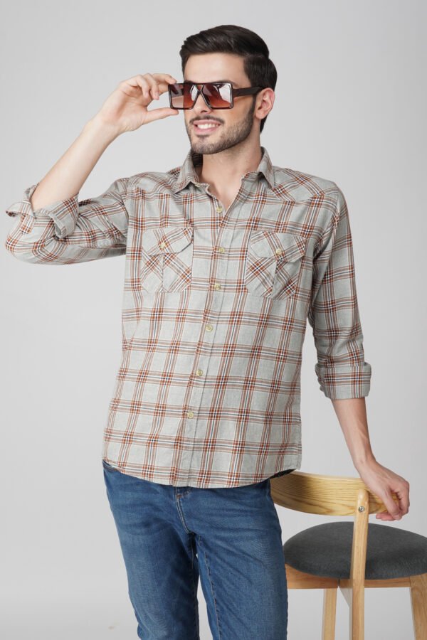 Craf Rust Multi-Pocket Full Sleeve Check Shirt