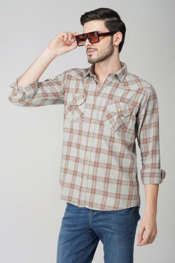 Craf Rust Multi-Pocket Full Sleeve Check Shirt