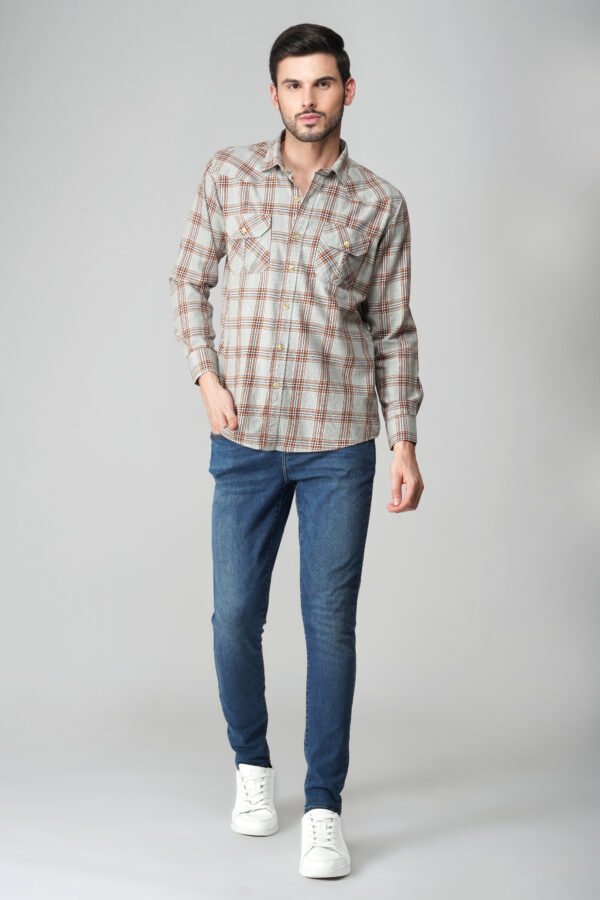 Craf Rust Multi-Pocket Full Sleeve Check Shirt