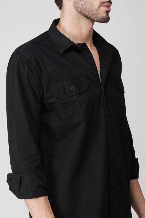 Chroma Black Multi-Pocket Full Sleeve Plain Shirt