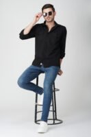 Chroma Black Multi-Pocket Full Sleeve Plain Shirt