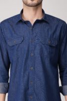 Silky Denim Blue Multi-Pocket Full Sleeve Shirt