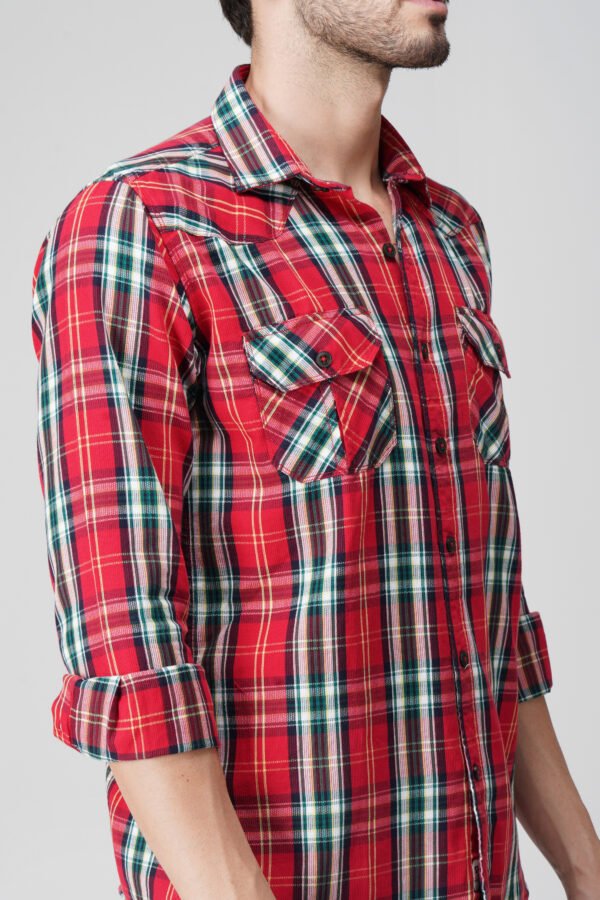 Giana Red Multi-Pocket Full Sleeve Check Shirt