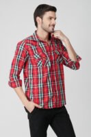 Giana Red Multi-Pocket Full Sleeve Check Shirt