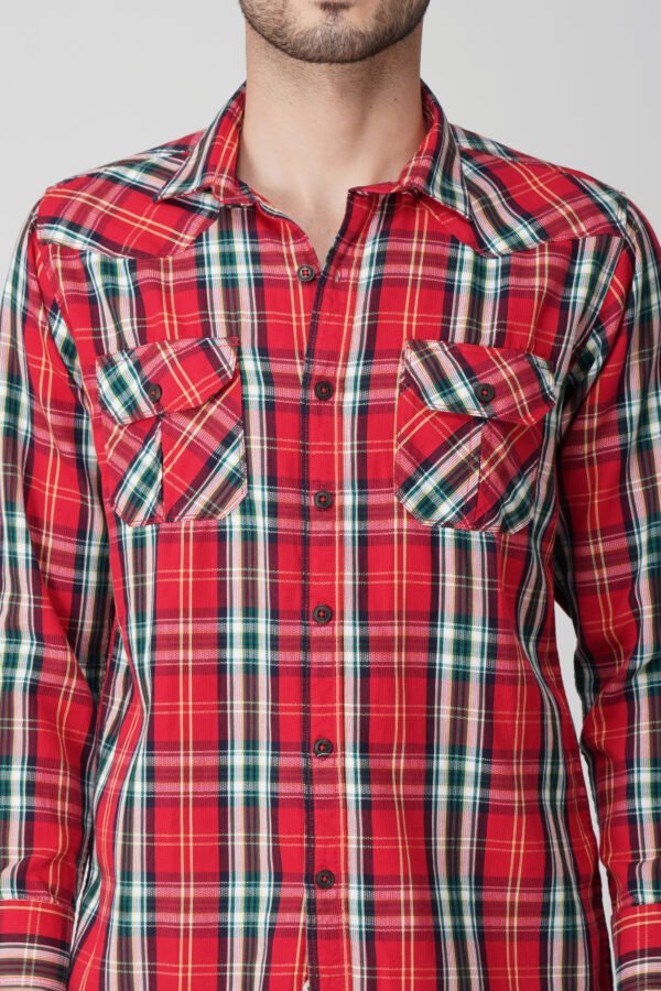 Giana Red Multi-Pocket Full Sleeve Check Shirt