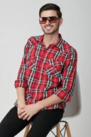 Giana Red Multi-Pocket Full Sleeve Check Shirt