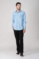 Silky Denim Ice Blue Multi-Pocket Full Sleeve Shirt